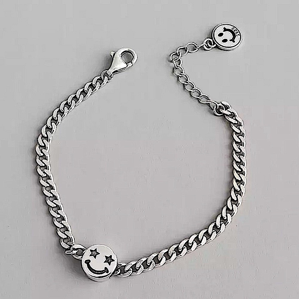 Sterling Silver Happy Face Chain Link Bracelet